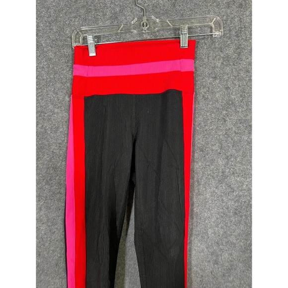 Beach Riot Sport Legging Women Extra Small Ribbed Red Black Striped Activewear - Picture 2 of 8